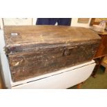 Early 19thC Domed top pine chest with painted cast iron lock