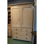 Good quality 19thC Pine Linen press with 4 drawers to interior over Drawers with turned handles