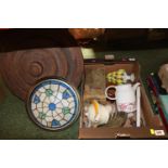 Box of assorted Ceramics and bygones inc. Woods Ivory Ware, Italian centrepiece etc