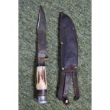 William Rodgers of Sheffield Hunters knife in Leather scabbard