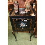 Early 20thC Lacquered hand painted chest of 3 drawers on long slender legs