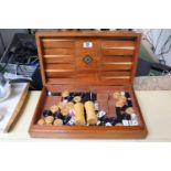 Mahogany cased Chess board with Back Gammon to interior and assorted pieces