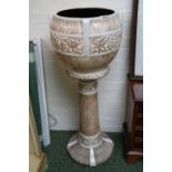 Good quality Bretby Arts & Crafts Jardinière on stand with Vine decoration, impressed marks to base.