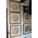 Set of 4 Gilt Framed Chinese Bird and floral decorated watercolours with character marks