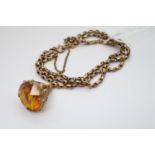 9ct Gold Chain 11g and a 9ct gold Citrine set fob