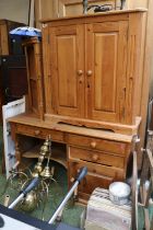 Collection of 3 Pieces of Pine Furniture to include a desk, Corner cabinet and a corner wall shelf