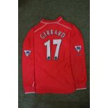 STEVEN GERRARD 2000/01 PREMIER LEAGUE MATCH WORN LIVERPOOL JERSEY Liverpool won a treble of cups