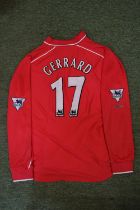 STEVEN GERRARD 2000/01 PREMIER LEAGUE MATCH WORN LIVERPOOL JERSEY Liverpool won a treble of cups