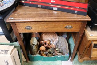 Edwardian Single Oak desk with drawer and oval brass drop handles on tapering legs