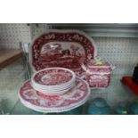 Collection of various red & white tea wear ceramics to include Masons Vista, Johnsons Brothers Old