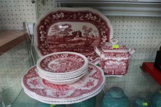 Collection of various red & white tea wear ceramics to include Masons Vista, Johnsons Brothers Old