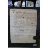 Interesting Framed Document dated 1638 signed William Beeche, Grange Edwards and Thomas Beedie