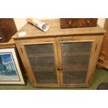 Large Edwardian stripped Pine meat safe with mesh sides and doors 94cm in Width