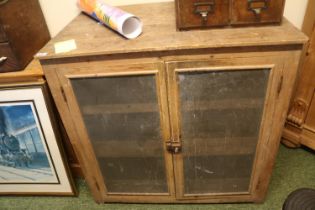 Large Edwardian stripped Pine meat safe with mesh sides and doors 94cm in Width