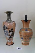 Royal Doulton Lambeth Foliate decorated vase and a cameo decorated jug dated 1879