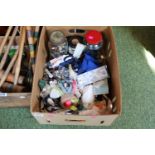 Box of Sewing and Haberdashery related items inc. Buttons, Zips and Fabric