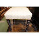 19thC Upholstered Hardwood stool with sugar twist supports and upholstered seat