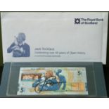 Jack Nicklaus Autographed RBS £5 Note. Jack Nicklaus personally autographed Royal Bank of Scotland