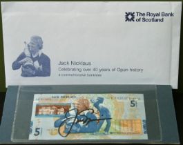 Jack Nicklaus Autographed RBS £5 Note. Jack Nicklaus personally autographed Royal Bank of Scotland