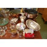 Collection of 19thC and later Silver plated tableware, 19thC 2 handled Copper planter, Hammered