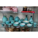 Large 18 piece collection of Beswick turquoise Cathy pattern China, two pairs of vases, meander