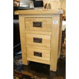 Modern Oak 3 drawer chest with metal drop handles