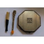 Art Deco Silver Compact with interior mirror with sleeve 87g total weight
