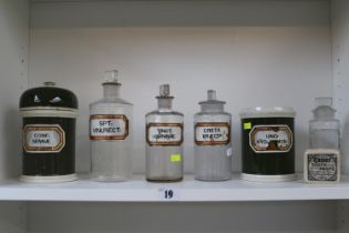 Collection of 19thC ceramic and glass apothecary jars, bottles, jars and a Victorian cherry tooth