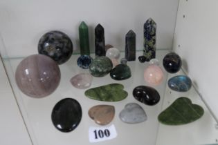 Large collection of hard stone carved eggs, hearts & obelisks, Including lapis lazuli, rose quartz