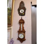 French slate barometer & carved wooden barometer by R J Robson, Liverpool