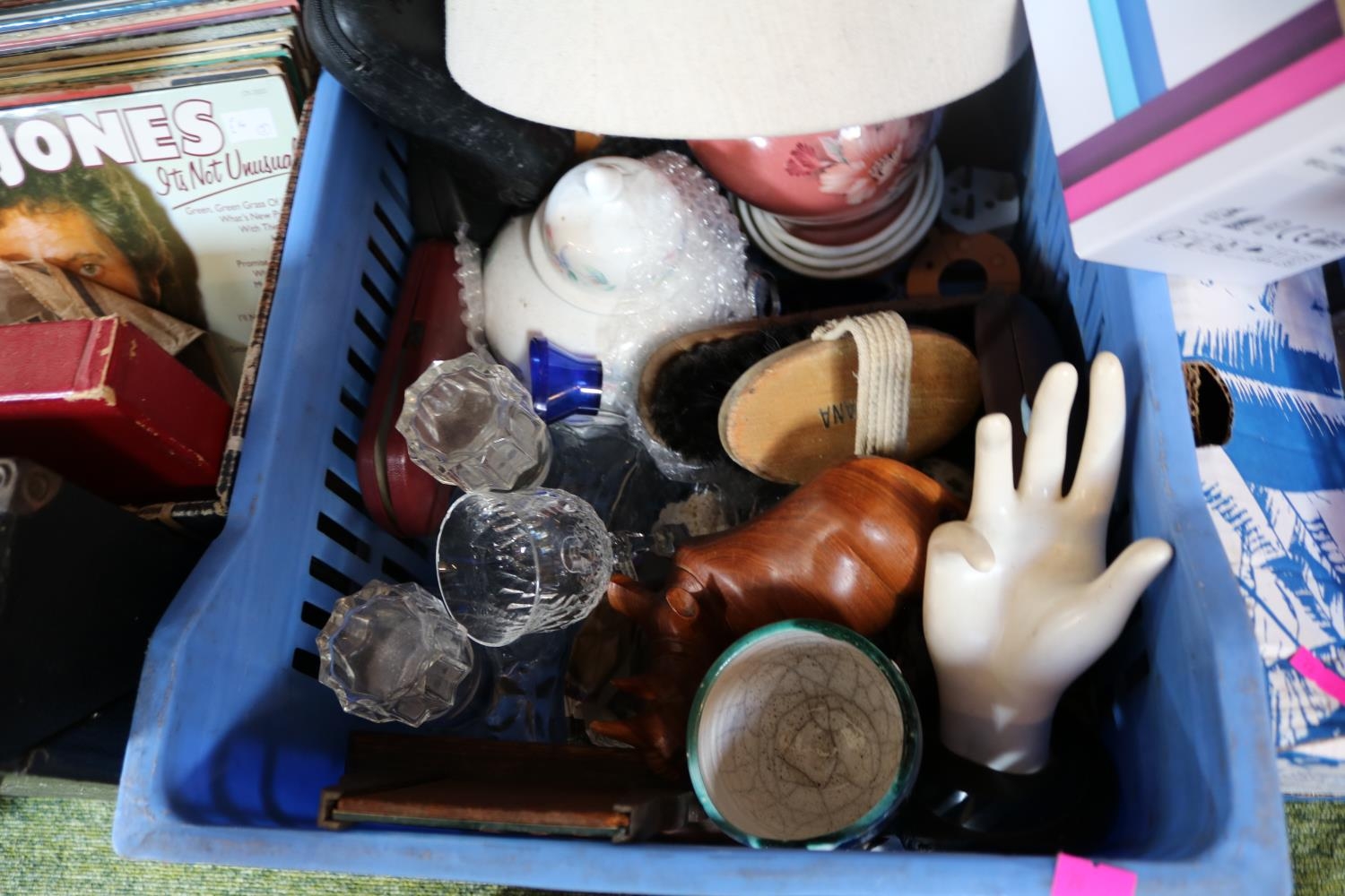 3 Boxes of assorted Glassware, Ceramics and bygones inc. Aynsley, Copper 2 handled pan etc - Image 3 of 4