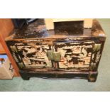 Interesting Chinese Lacquered 2 door cabinet with brass fittings on base with 2 drawers C.1920s