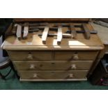 Victorian Pine Chest of 2 over 2 drawers with turned handles and brass escutcheons