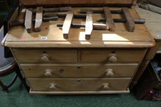 Victorian Pine Chest of 2 over 2 drawers with turned handles and brass escutcheons