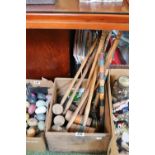 Collection of Vintage Croquet Mallets, Wire Hoops and balls