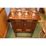Oak Old Charm Pot Cupboard with panelled doors and straight stretcher