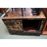 Interesting Chinese Lacquered 2 door cabinet with brass fittings on base with 2 drawers C.1920s