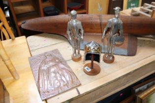 Model of Don Quixote mounted on wooden base, Model of a Medieval Knight, 13th Century Helmet on