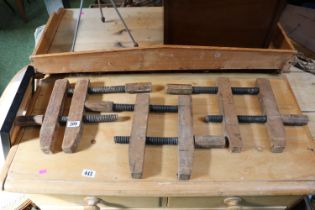 3 Vintage Wooden Workshop Vices