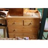 Late Victorian Pine Chest of 2 over 2 chairs with turned handles