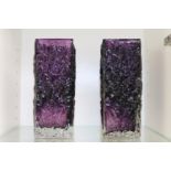 Pair of 1960s Whitefriars style purple bark vases.