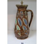 Hugo Lonitz & Co Majolica Leaf decorated ewer with Walker & Hall lidded top 30cm in Height (some