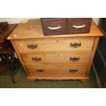 Edwardian Satinwood chest of 3 drawers with brass drop handles