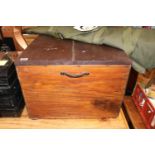 Pine lidded coffee box table with metal handles