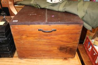 Pine lidded coffee box table with metal handles