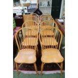 Good quality Set of 8 Shaker style chairs with carved seat and crinoline stretcher
