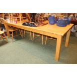 Good quality Long Beech rectangular dining table on straight supports 250cm in Length x 90cm in