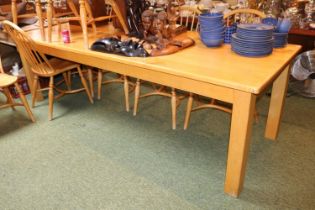 Good quality Long Beech rectangular dining table on straight supports 250cm in Length x 90cm in