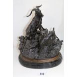19th century Spelter bronze on slate base depicting Billy goats fighting after Jules Moigniez.