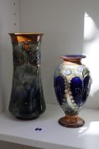 2 Royal Doulton Lambeth pottery vases with arts and crafts decoration.